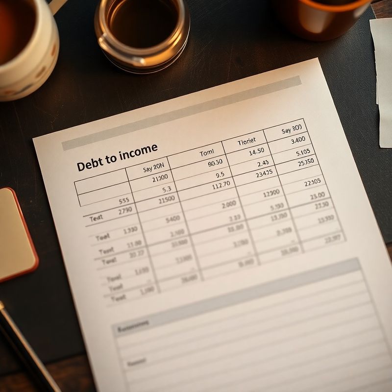 Foaie de calcul DTI în lei pe un birou slate